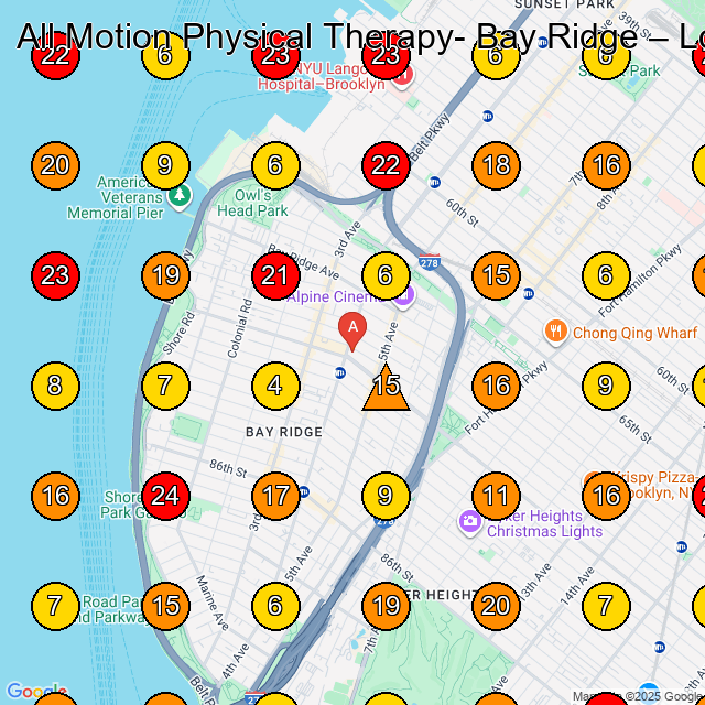 All Motion Physical Therapy- Bay Ridge Physical Therapist GeoGrid ranking map for Brooklyn NY